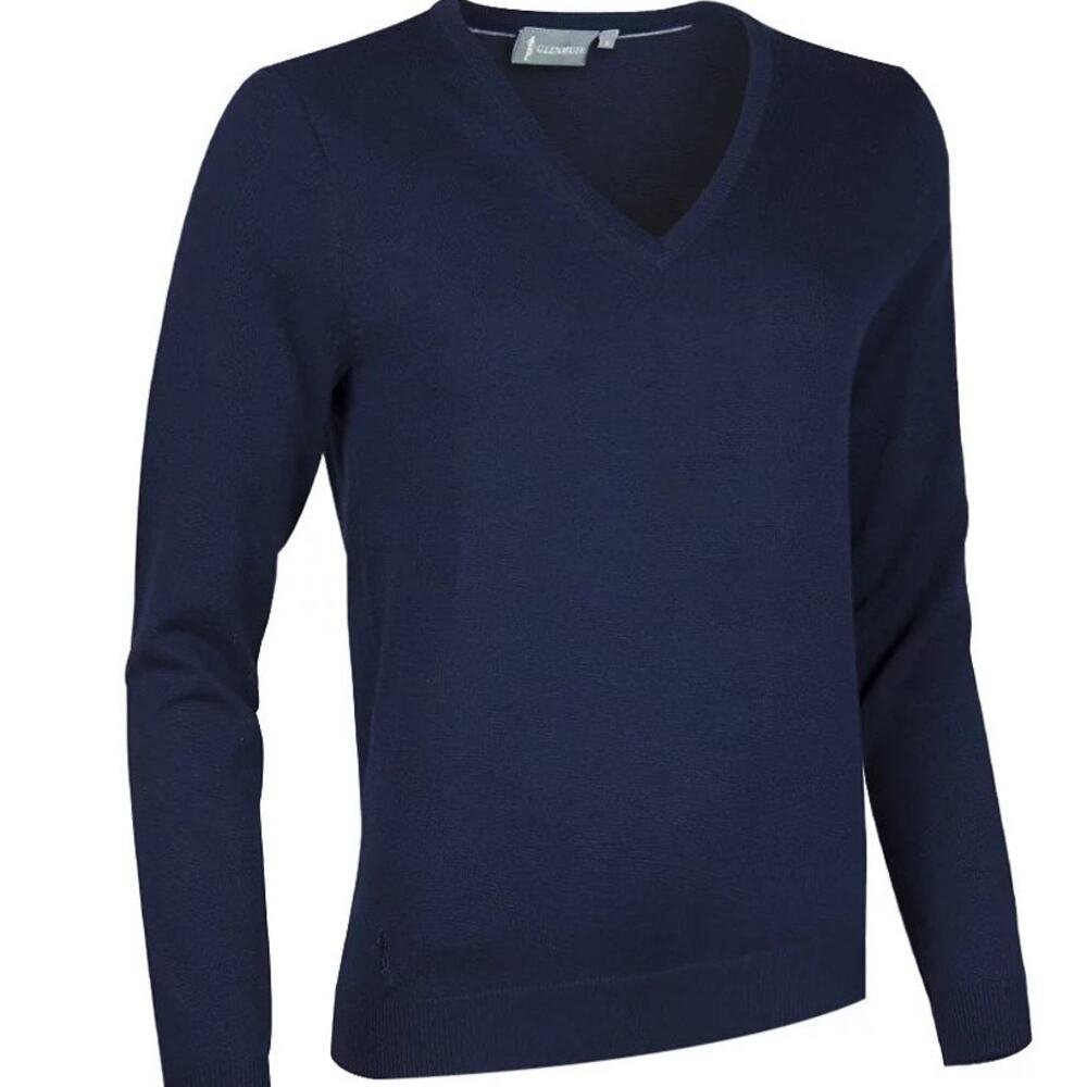Glenmuir Womens Darcy V Neck Sweater Small Navy 100% Cotton Golf NWT